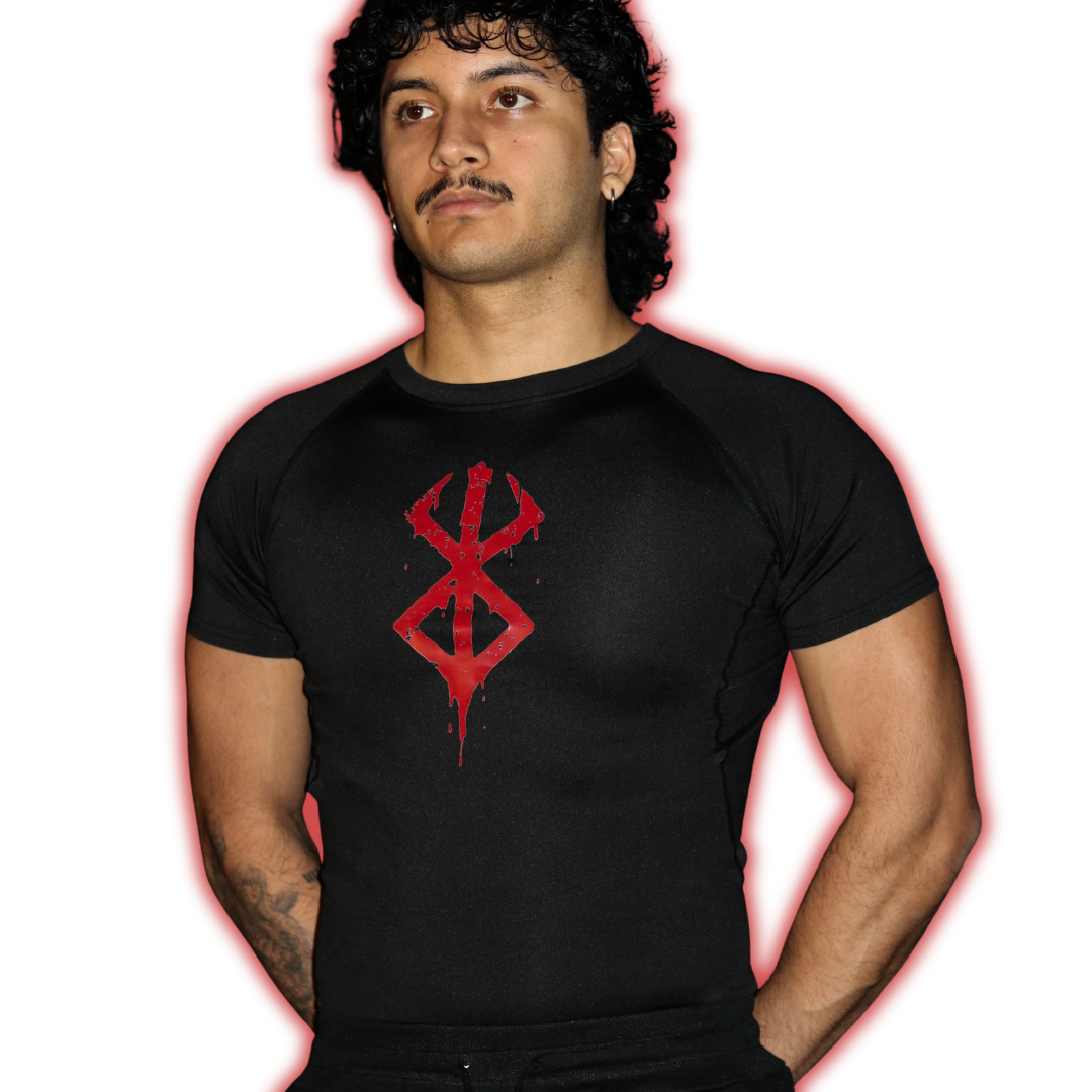 Man wearing a black t-shirt with the Brand of Sacrifice
