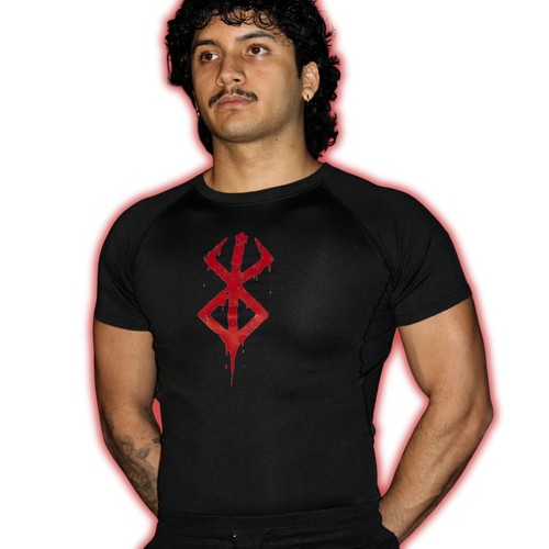 Man wearing a black t-shirt with the Brand of Sacrifice
