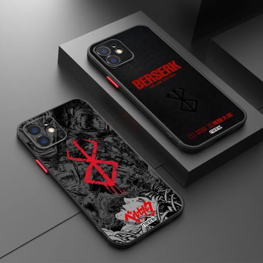 Two Ethereal Berserk phone cases, the Brand of Sacrifice design and the Deluxe Edition design