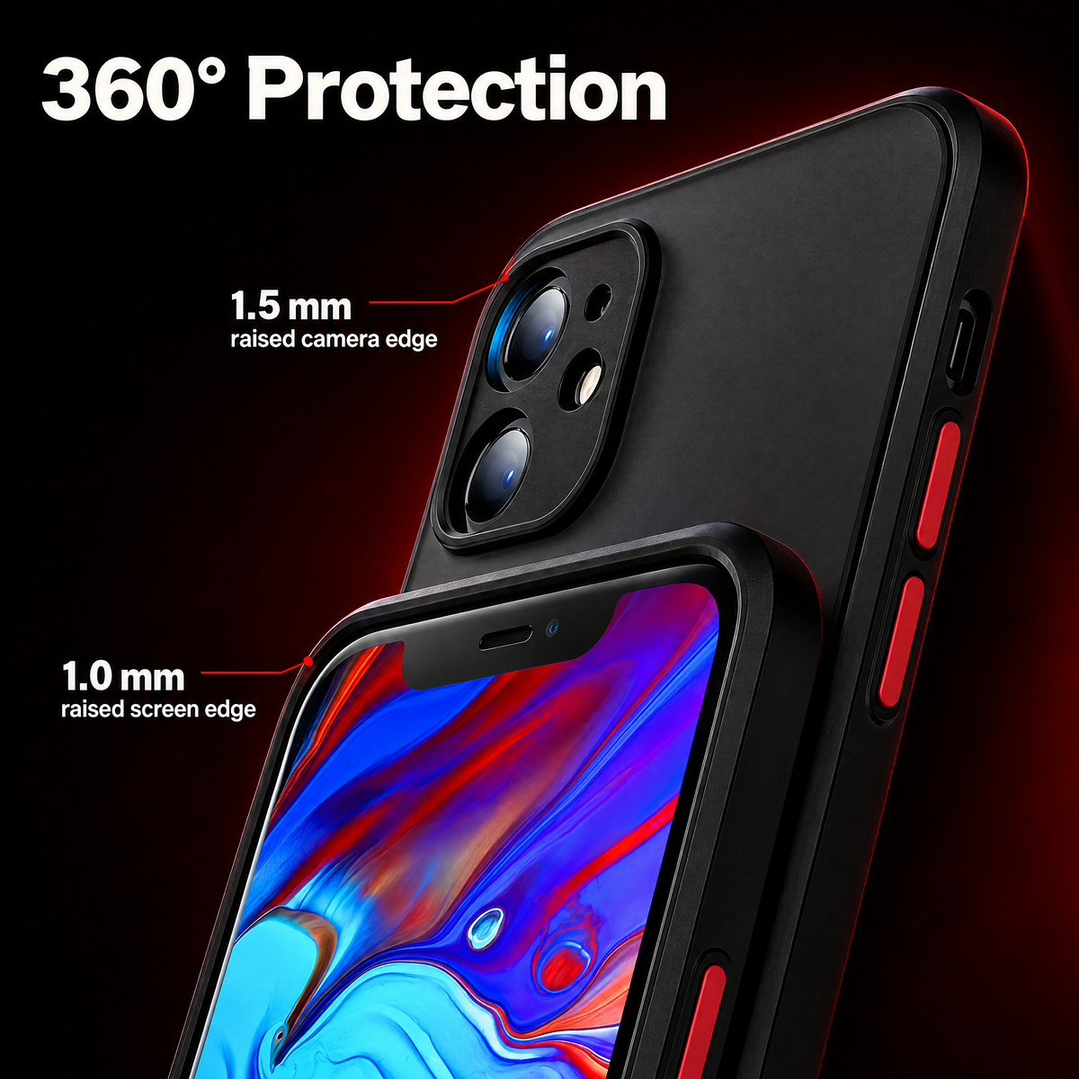 Phone case 360 protection with raised camera and screen edges