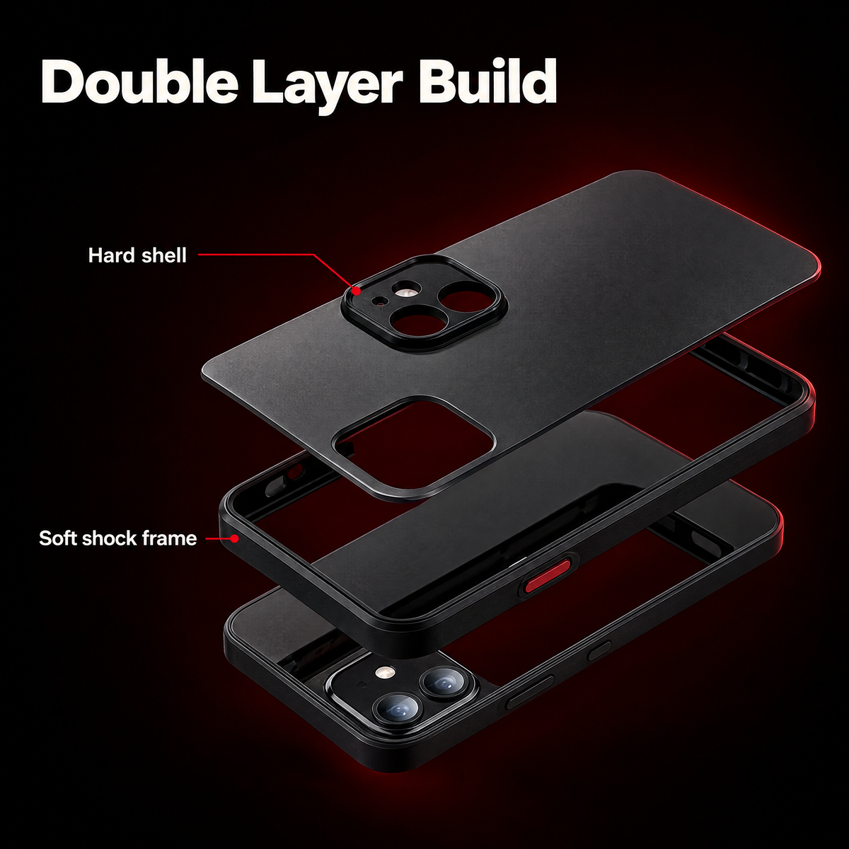 Phone case double layer build, hard shell and soft shock frame