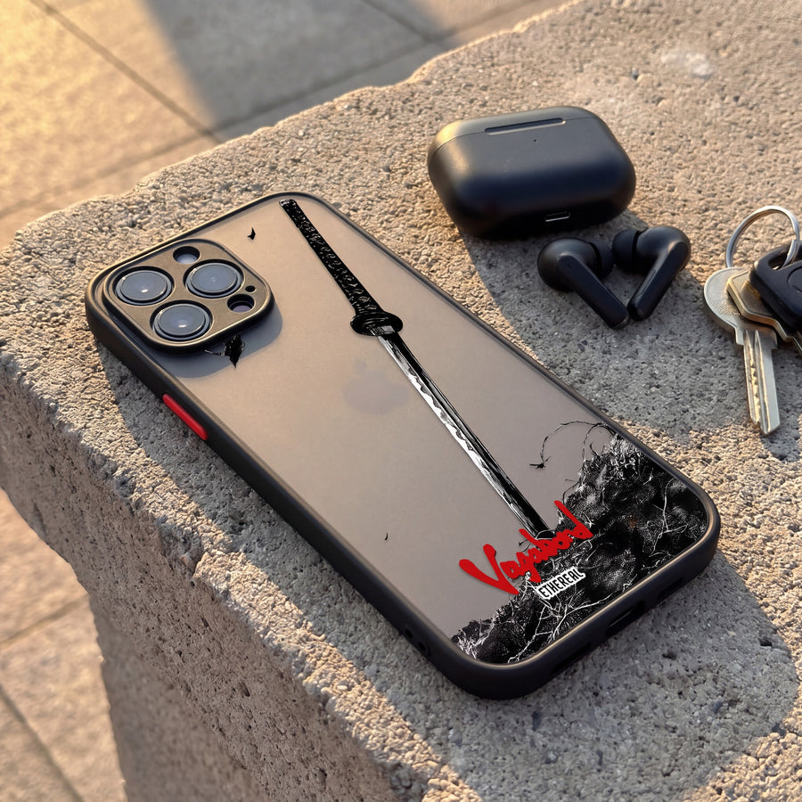 Vagabond Silent Steel phone case on a concrete ledge
